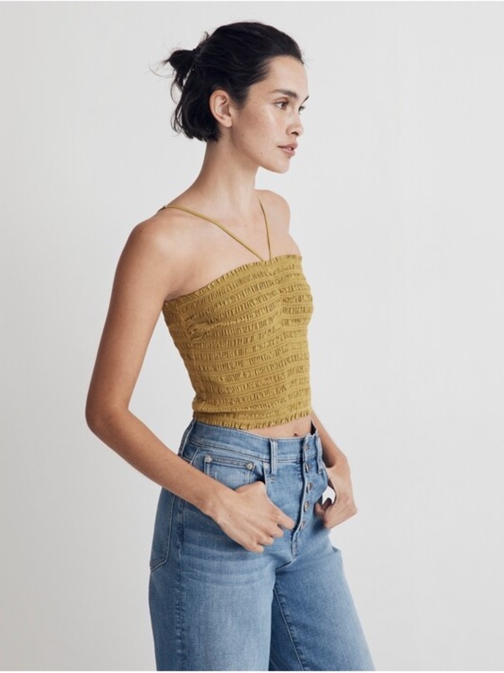 Madewell - Poplin Smocked Halter Crop Top